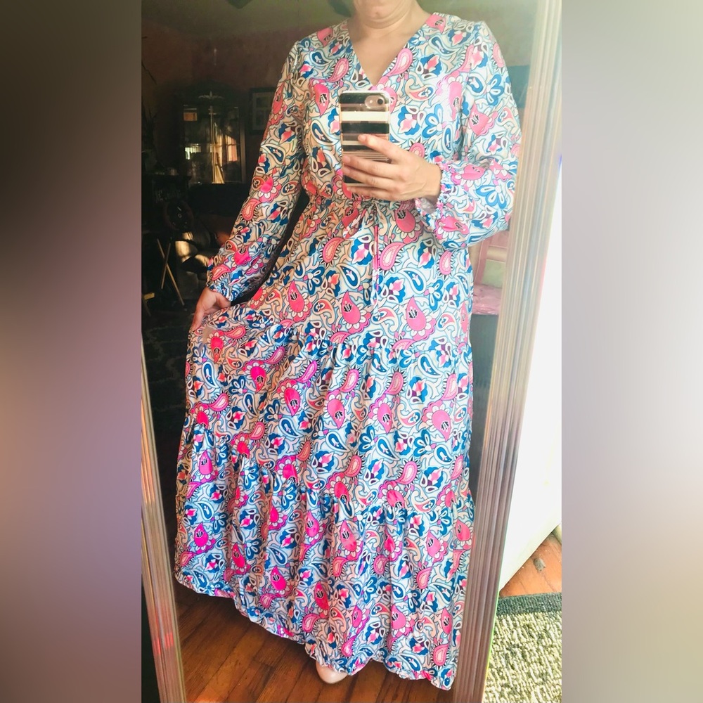 Floral Pink and Blue Maxi Dress